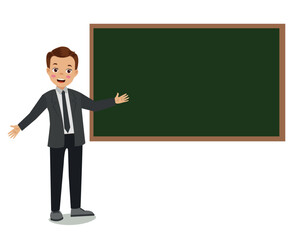 male teacher in front of the lesson board in the classroom