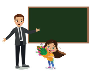 male teacher in front of the lesson board in the classroom