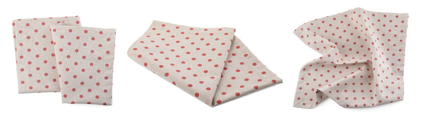 Set with fabric napkins on white background. Banner design