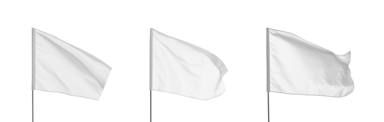 Set with blank flags on white background. Banner design