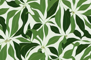 Floral seamless pattern, green, black and white split leaf Philodendron plant with vines on white background, pastel vintage theme