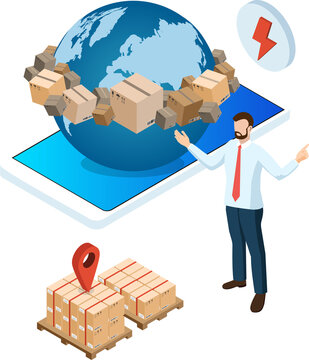 3D isometric Global logistics network concept with Transportation operation service, Export, Import, Cargo, Air, Road, Maritime delivery. PNG illustration