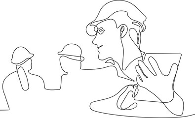 construction manager and engineer working on building site. Vector illustration