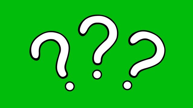 Animation of question marks drawn in black and white. On a green key chroma background