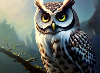 Eulen gehören zu den erstaunlichsten Kreaturen der Natur. Diese hervorragend gestaltete Illustration zeigt eine Eule mit intensiven Augen, wunderschönem Gefieder und einer prächtigen Krone. Diese Eulenillustration ist perfekt f © JoanFrancesc