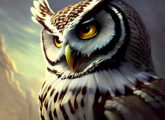 Eulen gehören zu den erstaunlichsten Kreaturen der Natur. Diese hervorragend gestaltete Illustration zeigt eine Eule mit intensiven Augen, wunderschönem Gefieder und einer prächtigen Krone. Diese Eulenillustration ist perfekt f © JoanFrancesc