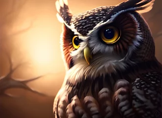 Eulen gehören zu den erstaunlichsten Kreaturen der Natur. Diese hervorragend gestaltete Illustration zeigt eine Eule mit intensiven Augen, wunderschönem Gefieder und einer prächtigen Krone. Diese Eulenillustration ist perfekt f © JoanFrancesc