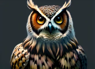 Eulen gehören zu den erstaunlichsten Kreaturen der Natur. Diese hervorragend gestaltete Illustration zeigt eine Eule mit intensiven Augen, wunderschönem Gefieder und einer prächtigen Krone. Diese Eulenillustration ist perfekt f © JoanFrancesc