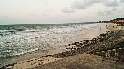sea ​​waves in sao luis do maranhão beach, brazil, under light late afternoon