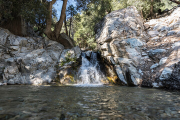 The base of Big Falls at Forest Falls in San Bernardino County, California. 