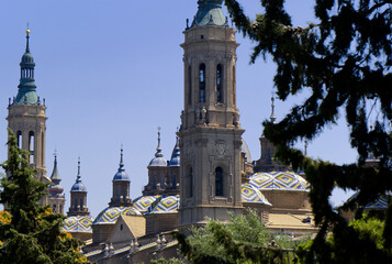 Fototapeta na wymiar Zaragoza, Spain - Basílica de Nuestra Señora del Pilar Organ from Puente de Santiago