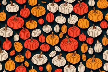 Pumpkin pattern, decorative pumpkins on a blue background top view. Autumn, fall, halloween concept. Trend shadow.