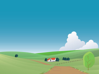 夏の北海道草原風景