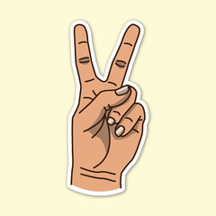 peace hand poses, editable cartoon style sticker vector