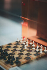 Chessboard used in space on display at the Museum of Cosmonautics, Moscow, Russia