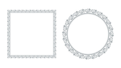 Set of decorative frames Elegant vector element for design in Eastern style, place for text. Floral gray and white borders. Lace illustration for invitations and greeting cards