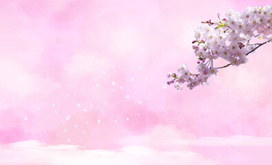 舞い散る桜の花びら　（パステルカラーの水彩背景）