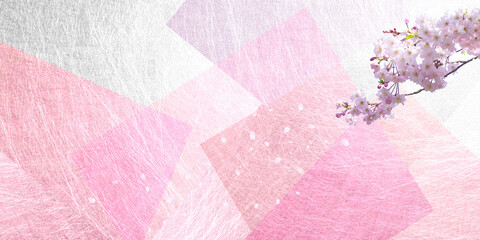 舞い散る桜の花びら　ピンクの和紙の背景