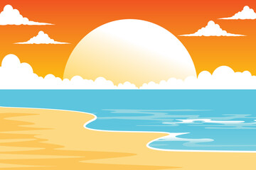 Beautiful sunsets. Sunset on the beach. Illustration of the scenery on the beach at sunset