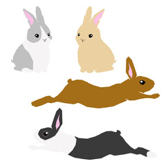 Fototapeta premium Cutout style sitting rabbit and jumping rabbit set