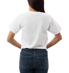Young woman in white T shirt mockup cutout, Png file.