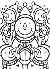 Snowman Christmas Doodle Coloring Page