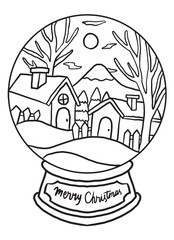 Snow Globe Christmas Doodle Coloring Page