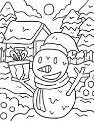Snowman Home Christmas Doodle Coloring Page