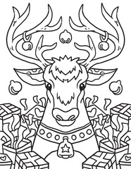 Fototapeta na wymiar Reindeer Christmas Doodle Coloring Page
