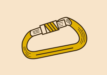 Brown yellow color of a outdoor carabiner - obrazy, fototapety, plakaty