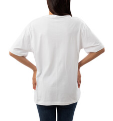 Young woman in white oversize T shirt mockup cutout, Png file.