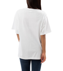 Young woman in white oversize T shirt mockup cutout, Png file.