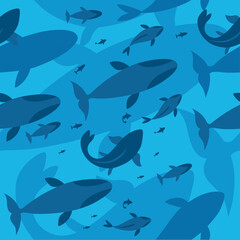 Minimalist Ocean Whale Seamless Pattern
