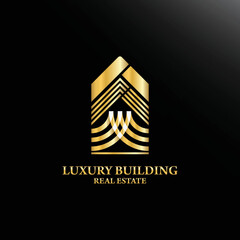 Luxury Real Estate Building Gold Vector Logo Template, Elegant Real Estate, Building, Apartment, Palace, Architecture Logo, Art Deco Rich Premium Property Icon With Decorative Golden Ornament.