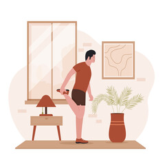 Flat design of man practicing yoga in living room. Illustration for websites, landing pages, mobile applications, posters and banners. Trendy flat vector illustration