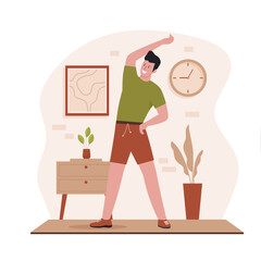 Flat design of man at home are exercising. Illustration for websites, landing pages, mobile applications, posters and banners. Trendy flat vector illustration