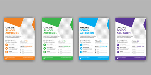 Creative and modern online school education admission flyer poster template