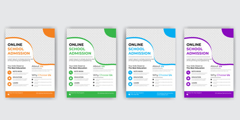 Creative and modern online school education admission flyer poster template