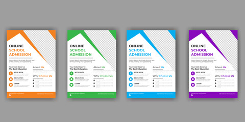 Creative and modern online school education admission flyer poster template