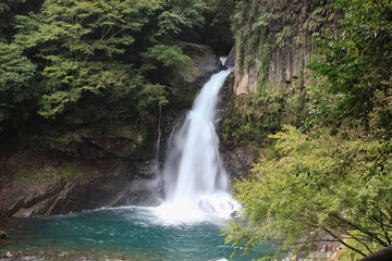 Fototapeta na wymiar 河津七滝。河津川にある七つの滝をつなぐ遊歩道からの景観。大滝。