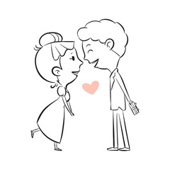 Romantic illustration of people in thin line style