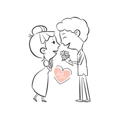 Romantic illustration of people in thin line style