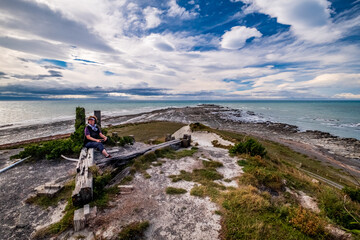 A view on the Pacific ocean at Cape Campbell in the Marlborough region of the South Island of New Zealand