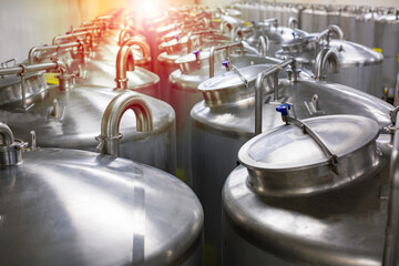 Stainless lid steel tanks with pressure meter in equipment tank facility for water cleaning