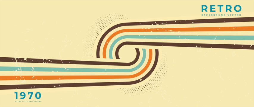 Abstract earth tone 70s background vector. Vintage retro style wallpaper with lines, stripes, circles, grunge. 1970 color illustration design suitable for poster, banner, decorative, wall art.