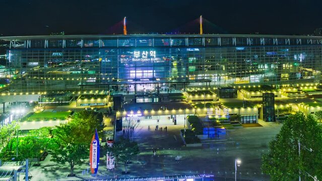 Time Lapse in front of Busan Station at night