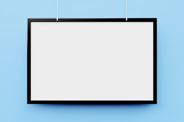 3D illustration  of bright white light frame  on a black  isolated background.  White rectangle for design