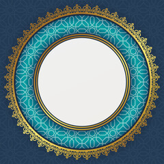 Arabic islamic elegant blue and golden luxury ornamental background with arabic border pattern.