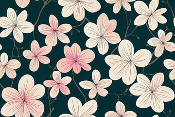Fototapeta premium Blossom floral seamless pattern. Vintage background. Wallpaper. Blooming realistic isolated flowers. Hand drawn. illustration.