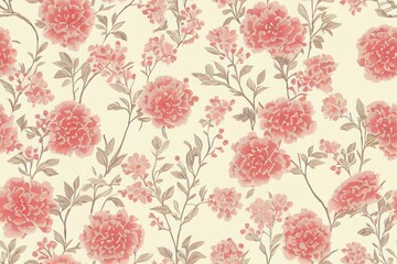 Vintage decorative garden seamless pattern for wallpaper. Traditional flower and bird Chinoiserie illustration
